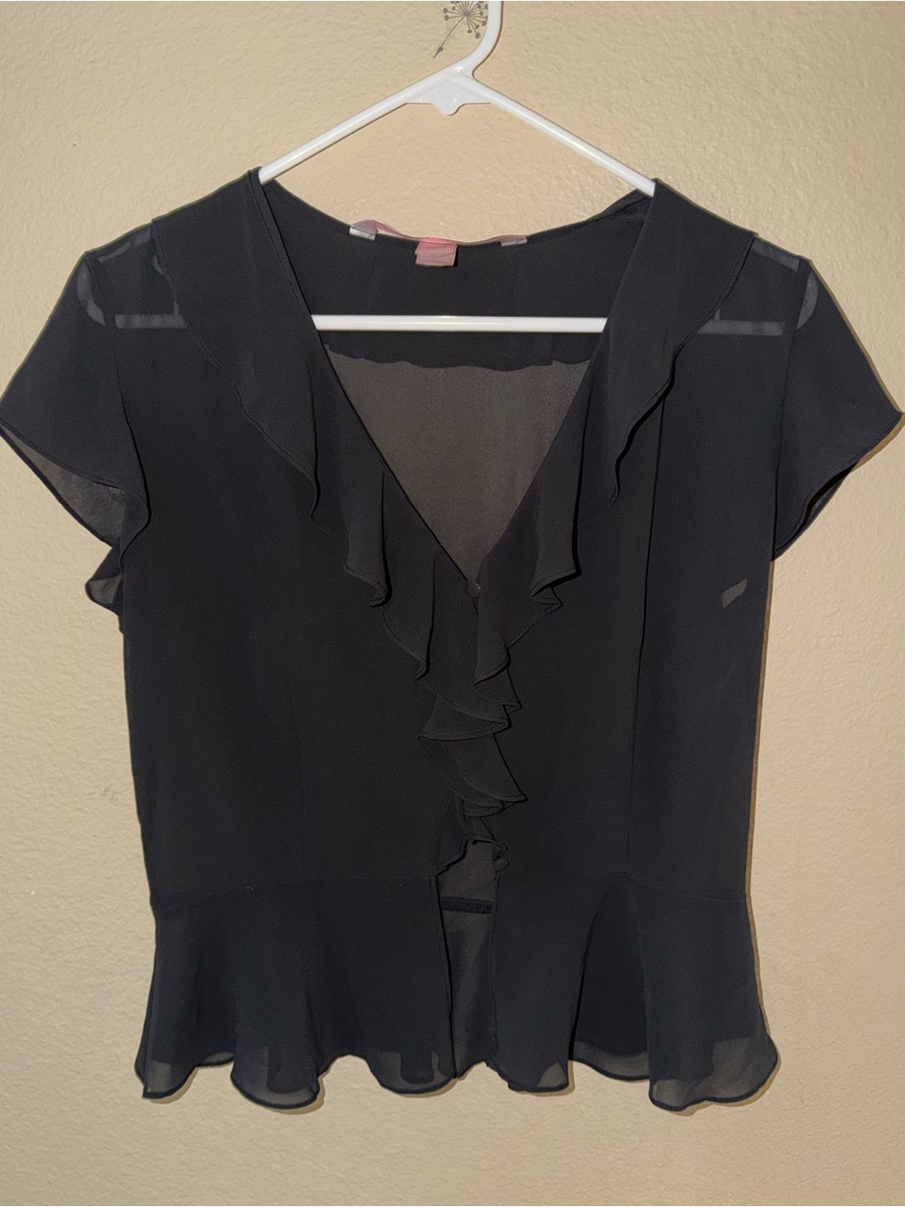 Victoria's Secret Black Ruffle V-Neck Short Intimates Blouse